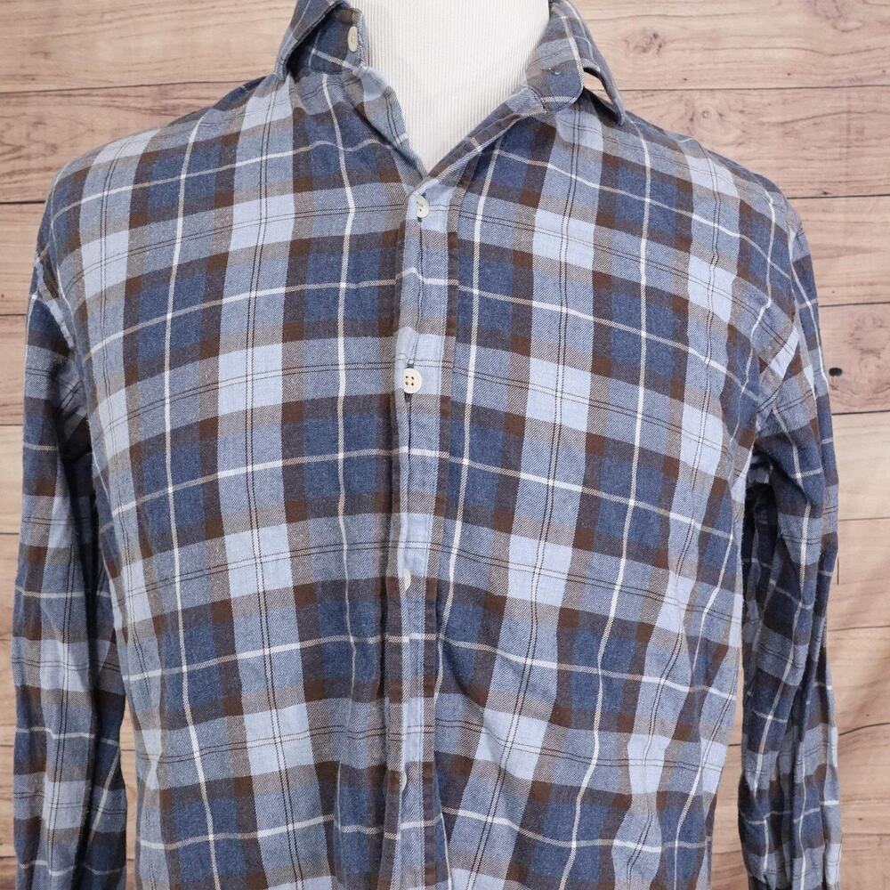 Ledbury Shirt Mens Large Blue Plaid Flannel Slim Fit Long Sleeve Button Front‎